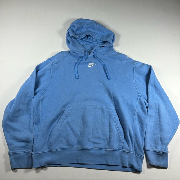 Vintage Nike center swoosh hoodie blue AOP LOGO Rare* Men’s Large Y2k